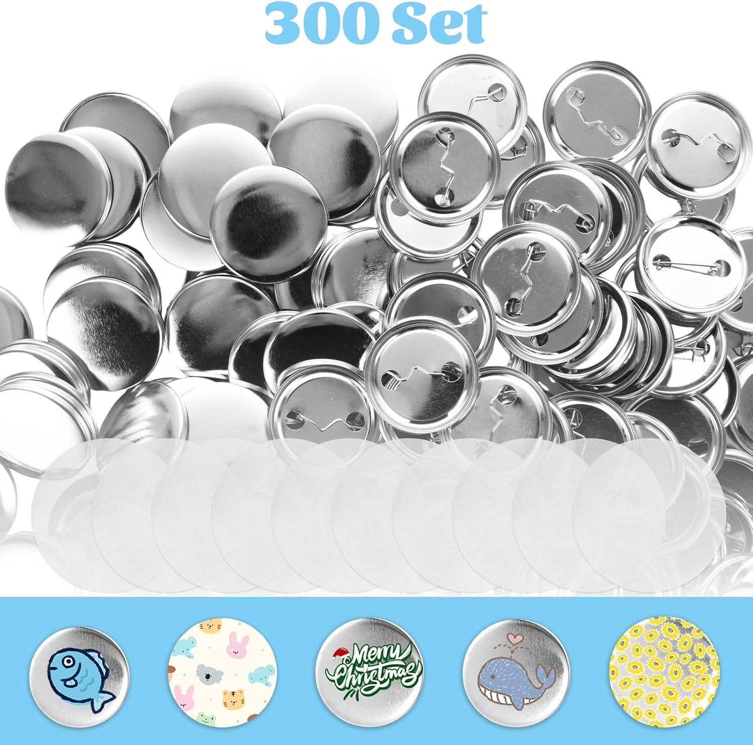 900Pcs Blank Button Maker Supplies 1.46 Inch/37mm Dia Button Pins Round Metal Blank Badge Parts Metal Covers, Metal Backs& Clear Film for Button Maker Machine, Pin Maker, Badge Button Press