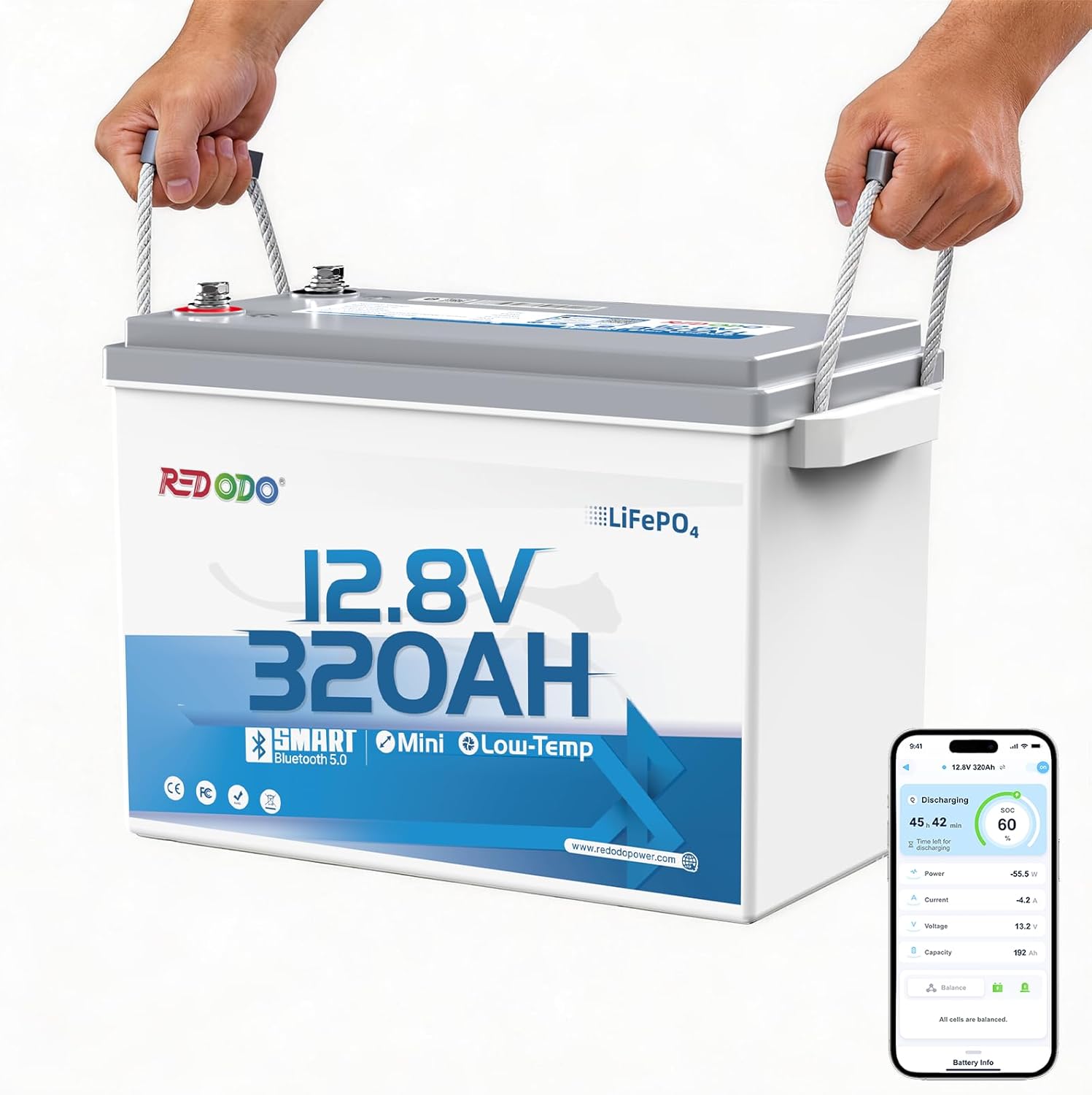 Redodo 12V 320Ah Mini LiFePO4 Battery, 4096Wh Off-Grid Power for RV Camper Marine Solar Home, 32% Smaller with 200A BMS, IP65 & Bluetooth 5.0, Low Temp Cutoff, Up to 15000 Cycles