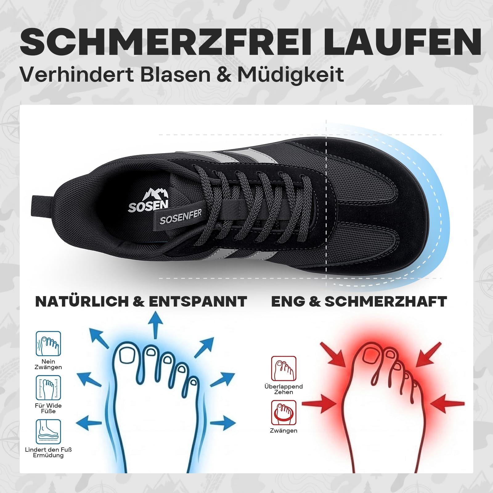 Sosenfer Barfußschuhe Herren Damen - Minimalistische Fitnessschuhe für Gym & Training - Weite Zehenbox - Wildleder & Mesh Atmungsaktiv - rutschfeste Hallenschuhe Slip On-HEISE-HD-42