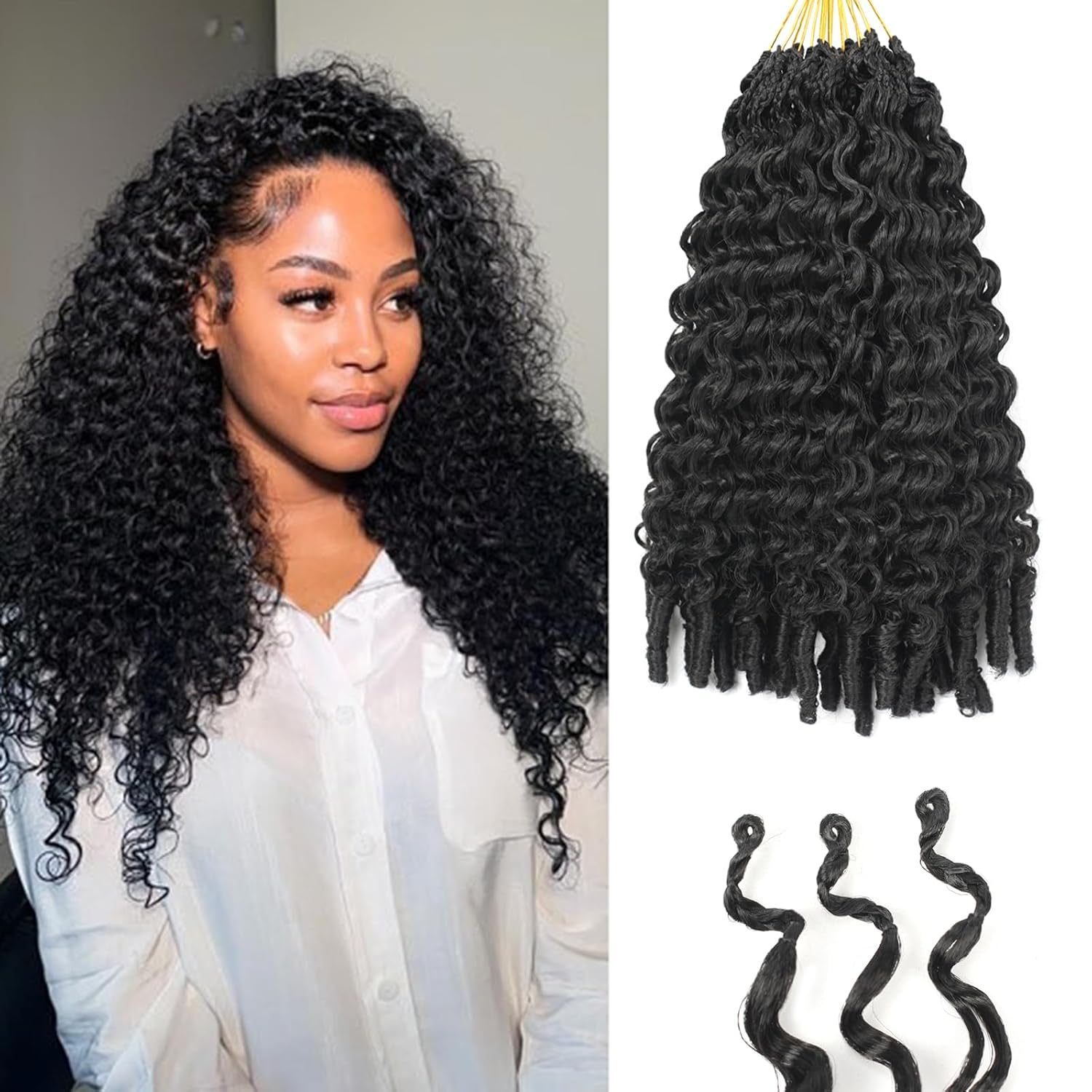 8 Packs Burmese Curly Crochet Hair 14inch Knotless Curly with Spiral Curl Ends Synthetic Hair for Women Pre looped Bohemian Crochet Braids Braiding Feather Crochet Hair Extensions (14inch, 1B)