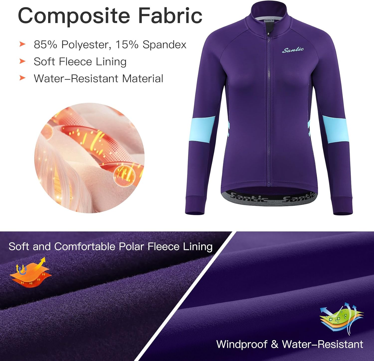 Santic Women's Cycling Jacket Thermal Windproof Windbreaker Reflective Lightweight with Pockets for Biking Running - Image 4