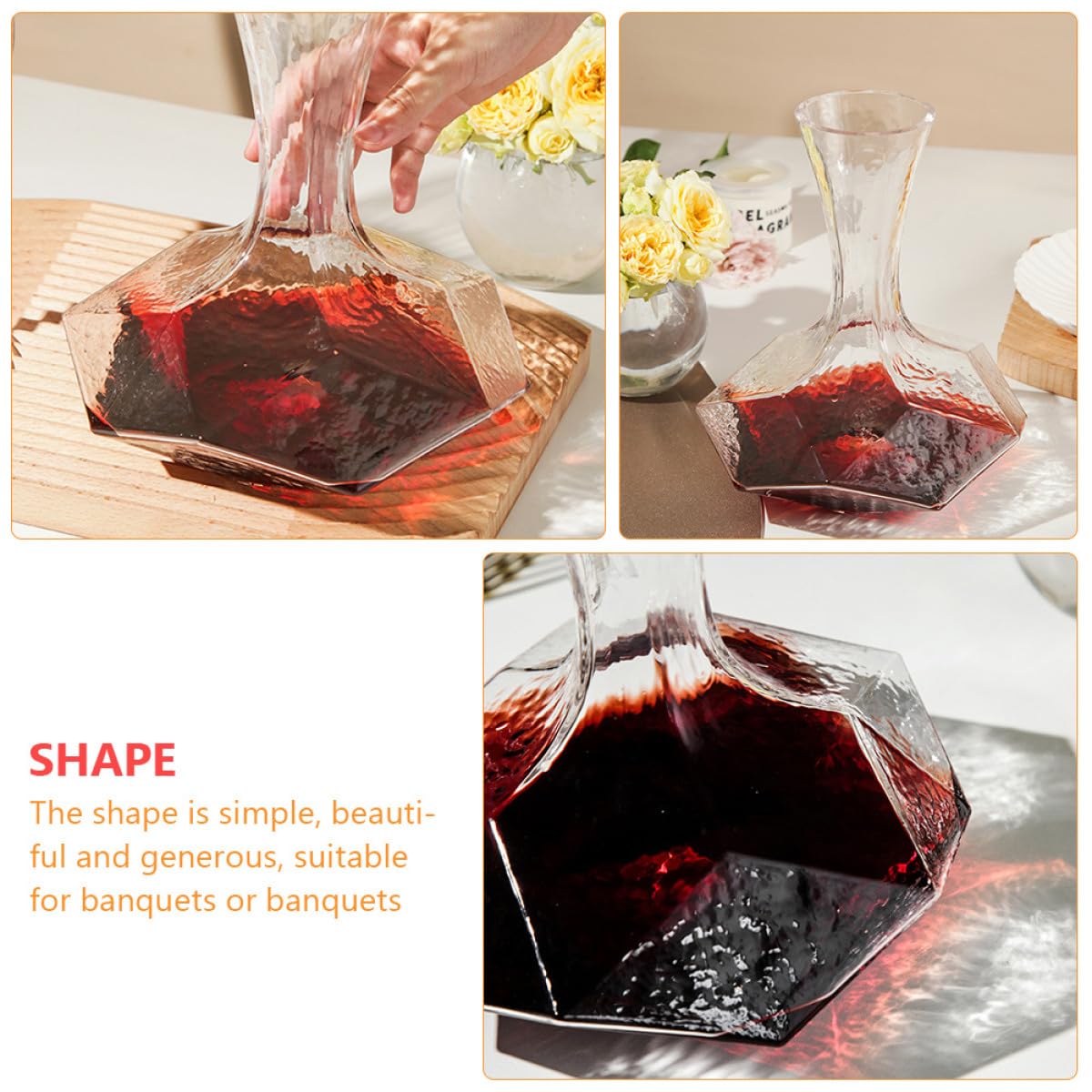UKCOCO Decanter per Vino Creativo in Vetro Trasparente Grande Geometrico, Contenitore Portatile per Brandy e Vino, Design Semplice ed Elegante per Ristoranti, Bar e Uso Domestico