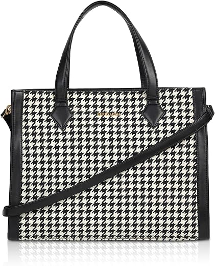 Berrylush Women Houndstooth Printed Fabric Push-lock Detachable Strap Tote Bag