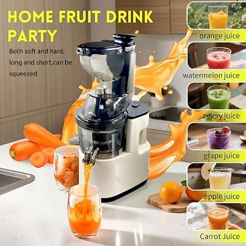 Juicer Machines Cold Press Slow Juicer, 14oz/600ml Juicer,automatic Separation of Slag Juice, 80 Mm Large Diameter, No Blade Multi-stage Spiral Extrusion Shaft white