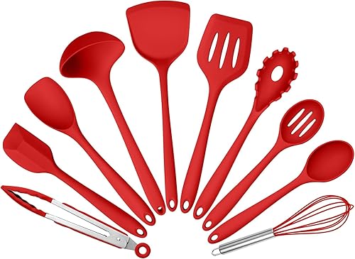 Juego de 10 utensilios de cocina de silicona, juego de utensilios de cocina para cocinar, herramientas de cocina de silicona resistentes al calor de