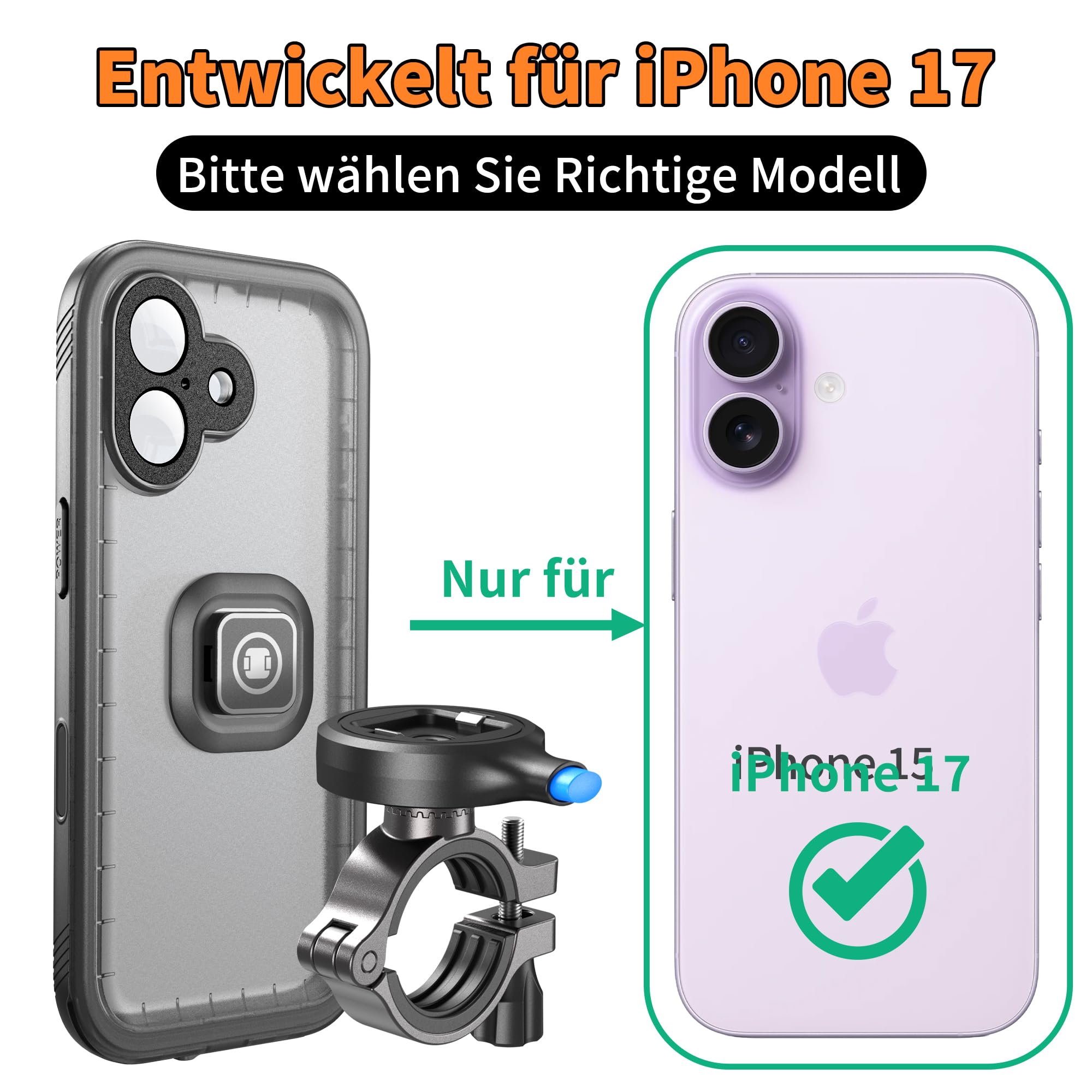 Cozycase 1S-Knopf Wasserdicht Handyhalterung Fahrrad Für iPhone 17 | Anti-Diebstahl Hülle Handy Halter Motorrad Lenker Rennrad Mtb Ebike Bike Phone Holder Mount Fahrradhalterung IP68 Waterproof