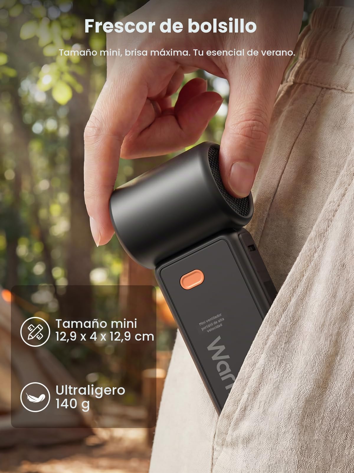 Warmco Ventilador portátil de mano de 5000 mAh, velocidad (1-100) ajustable y potente mini ventilador turbo