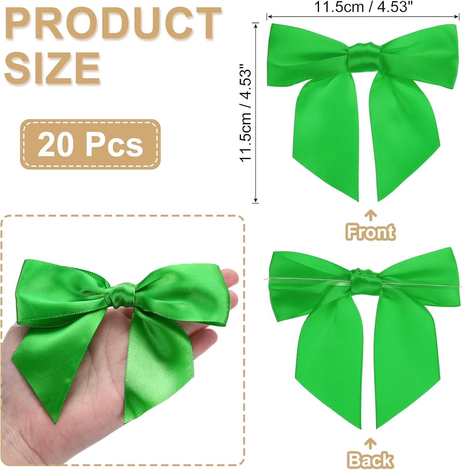 PATIKIL 4.5" Twist Tie Satin Bow, 20Pcs Large Twist Tie Pretied Satin Ribbon Bow Premade Wrapping Bownot Decoration for Treat Bag Craft DIY Wedding Christmas Package Gift, Green