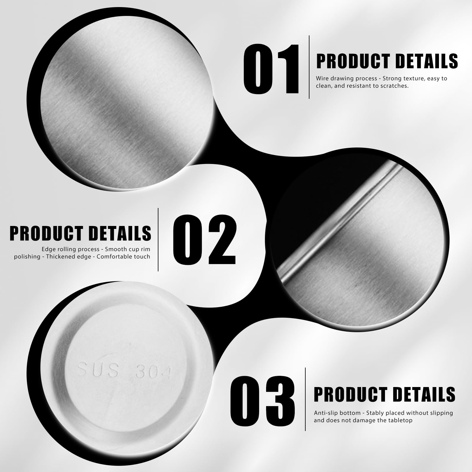 10 bicchieri in acciaio inox da 350 ml: impilabili in metallo, in acciaio inox, SUS304, pieghevoli, in metallo, per picnic e gastronomia