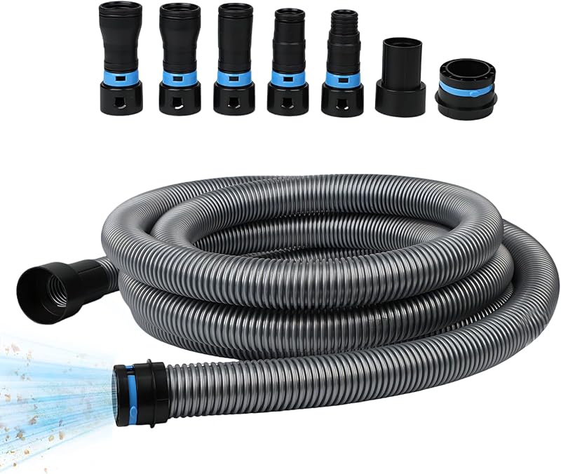 Qivine Shop Manguera de aspiradora de 20 pies, manguera de recolección de polvo húmedo/seco, manguera de aspiradora rígida con 6 adaptadores para herramientas eléctricas y lijadoras de carpintería, compatible con Dewalt DW6182, Ridgid R8606B, Bosch