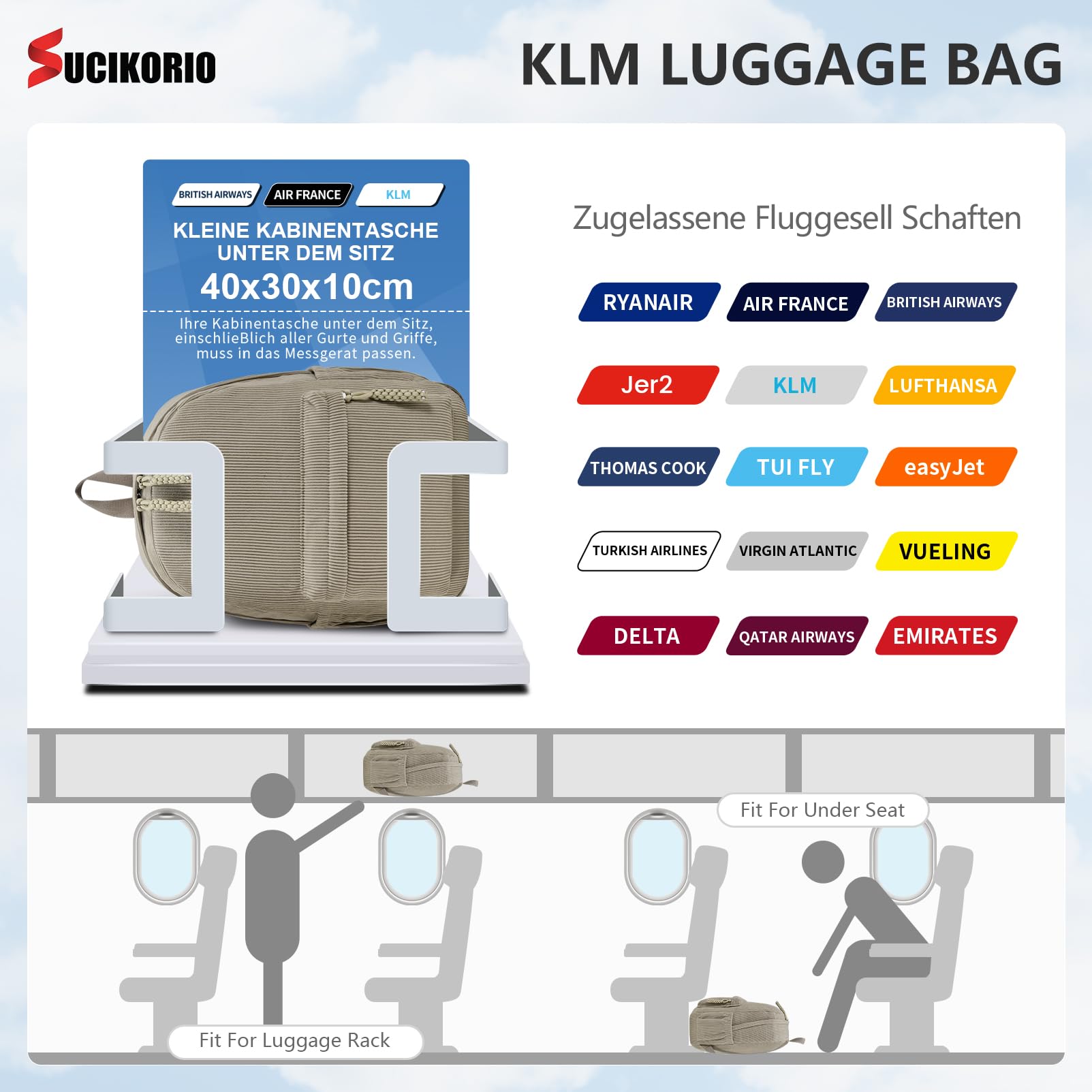 40x30x10cm Plecak Podróżny Dla Lufthansa, KLM, British Airways I Jet2, Bagaż Podręczny Do Podróży Lotniczych, Wodoodporna Torba Podręczna, Elegancki Plecak Do Codziennego Użytku, Unisex