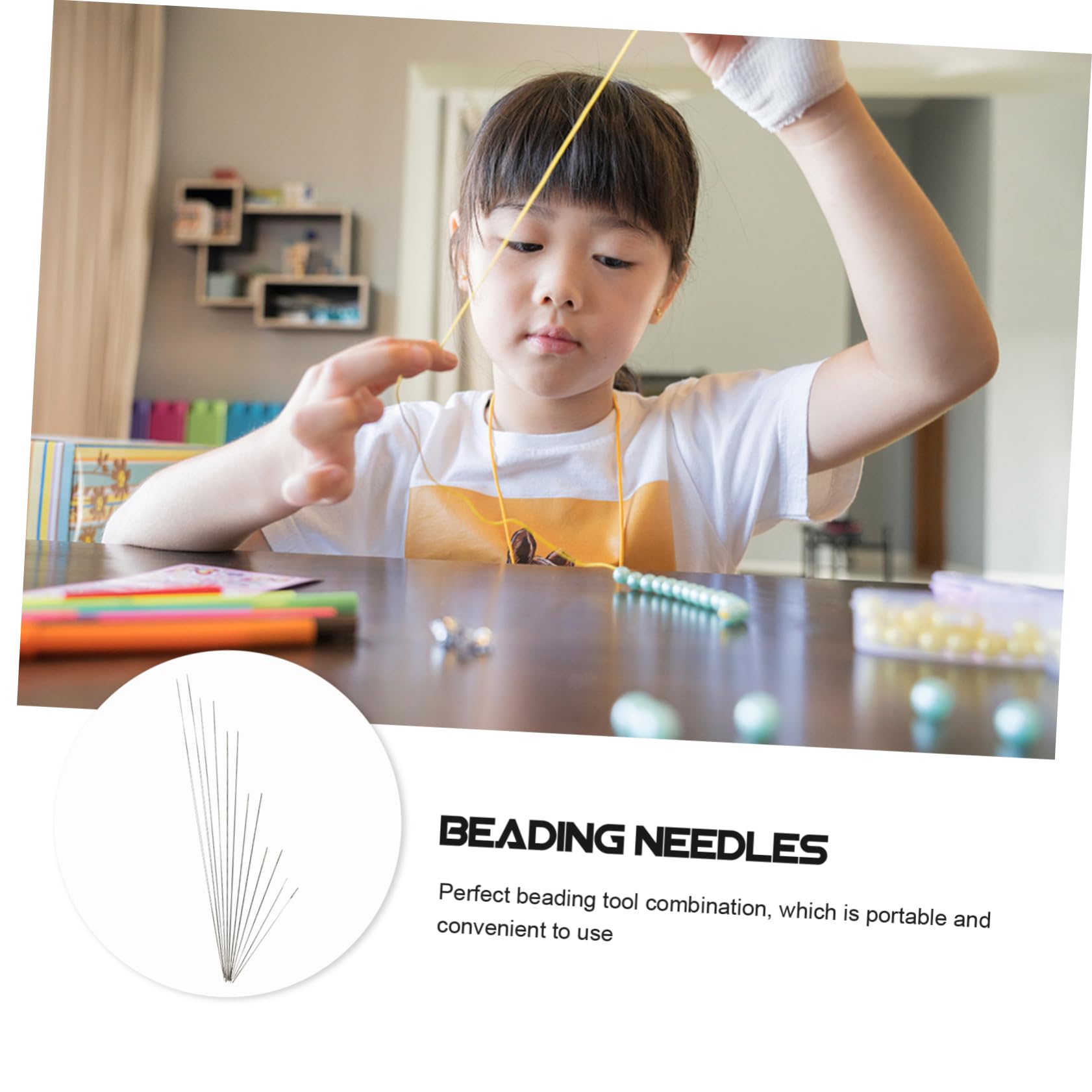 KONTONTY Superfine Beading Needles 12 Pcs Big Eye Beading Threads for Beads Long Needles for Craft Embroidery