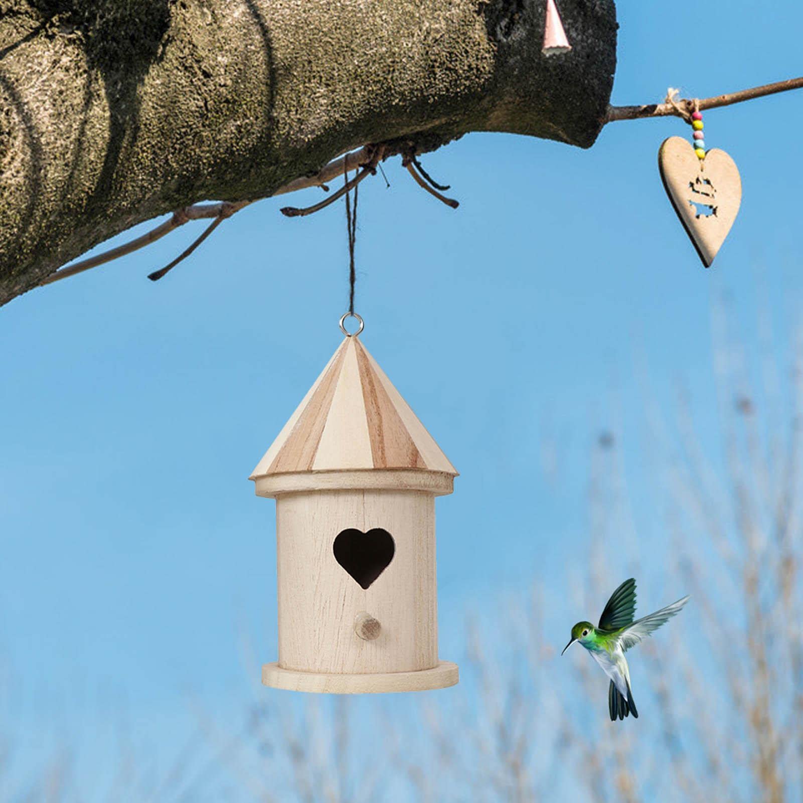 Tfwadmx Vogelhaus Aus Holz, 15x13x18 Cm – Hängend, Mit Sitzstange, Zum DIY Bemalen Für Garten & Balkon