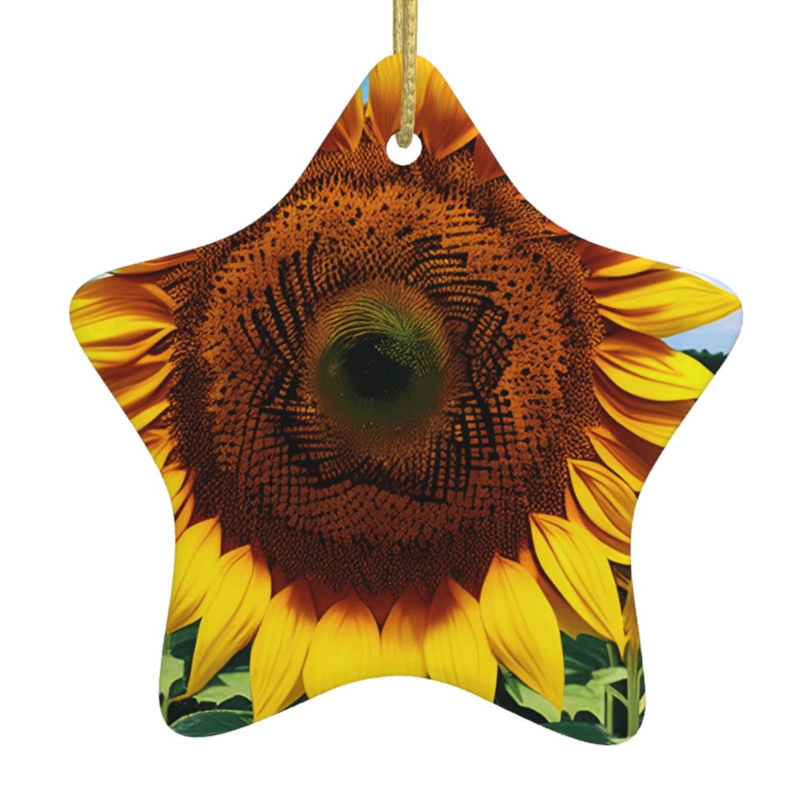 Nbtghga White Sunflower Pattern Print Christmas Ornaments, Ceramic Hanging Ornament, Round Shape Decorations
