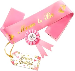 Pink Baby Shower Decorations for Girl and Pins for Dad - Glossy Girl Baby Shower Decorations Made from Soft & Smooth Satin, Daddy Brooch & Mommy to Be Sash - Party Mom to Be Sash That Doesn't Wrinkle