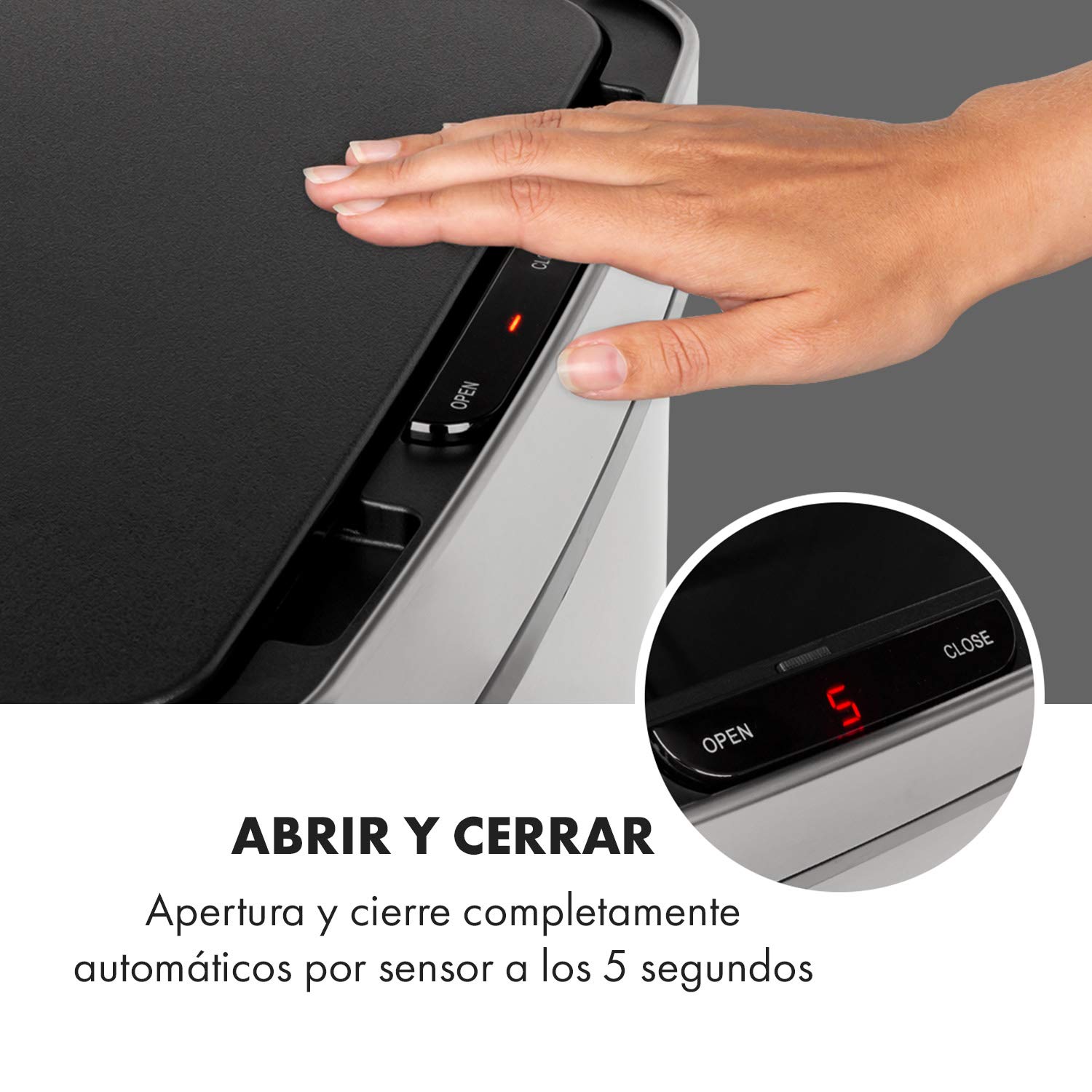 KLARSTEIN Touchless cubo de basura con sensor, 72 litros en 4 compartimentos: 43 & 2 x 12,5 litros, cubo bio con tapa: 4 apertura y cierre automáticos sin contacto, plateado
