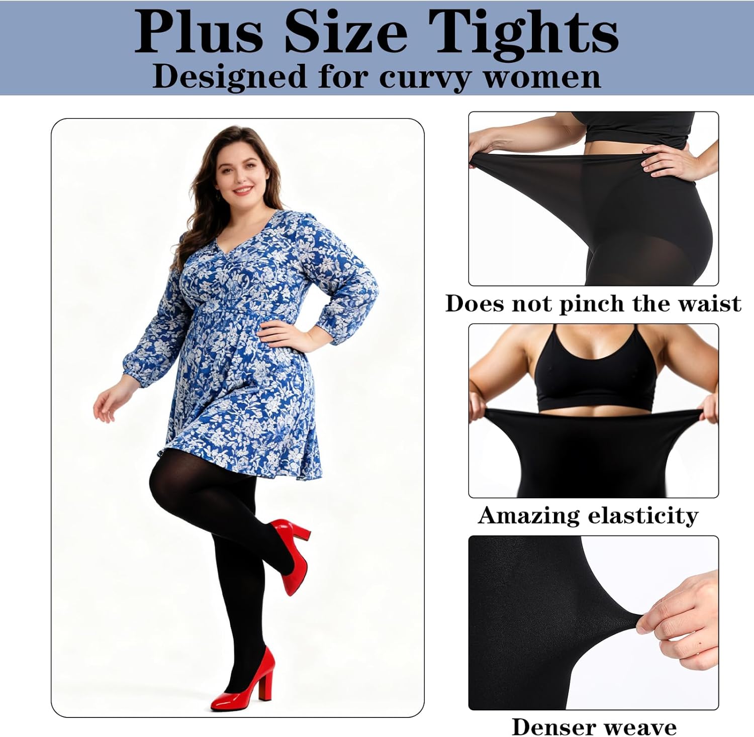 Teaaha Plus Size Tights for Women, 70D Opaque Black Tights, High Waist Control Top, Ultra Soft and Stretchy Stockings(2XL,black) - Image 6