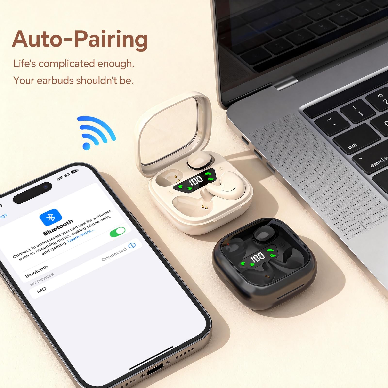 Juego de auriculares invisibles inalámbricos 2 en 1, Bluetooth, ocultos para dormir de lado, auriculares planos para dormir de lado, mini auriculares para canales auditivos pequeños para iPhone
