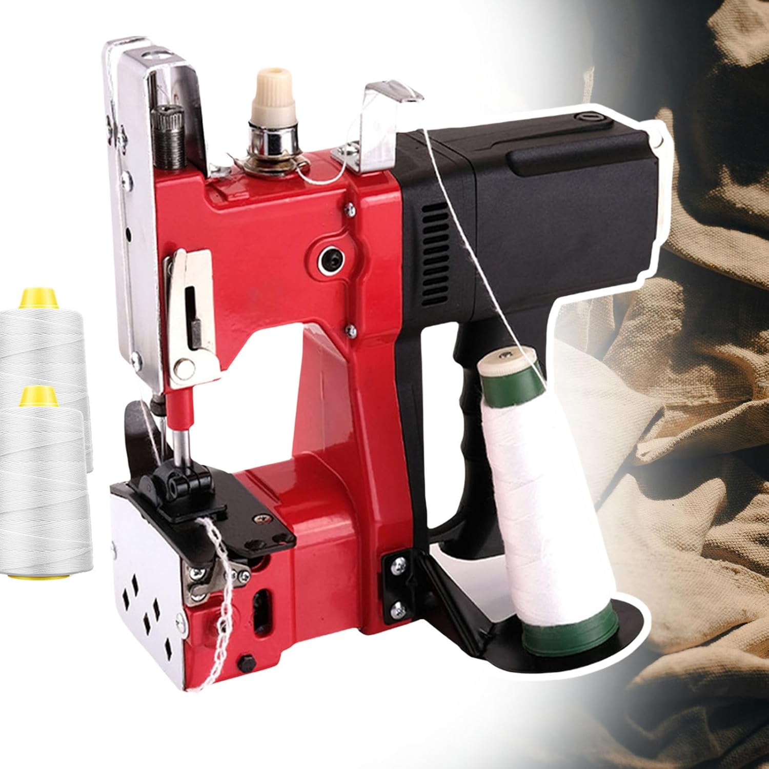 Portable Bag Sealer, Handheld Bag Sewing Machine, Aluminum Alloy Body, Insulated Plastic Handle,15000r/Min Revolution, with Two Sewing Threads, Suitable for Grain Industry, Chemical Industry