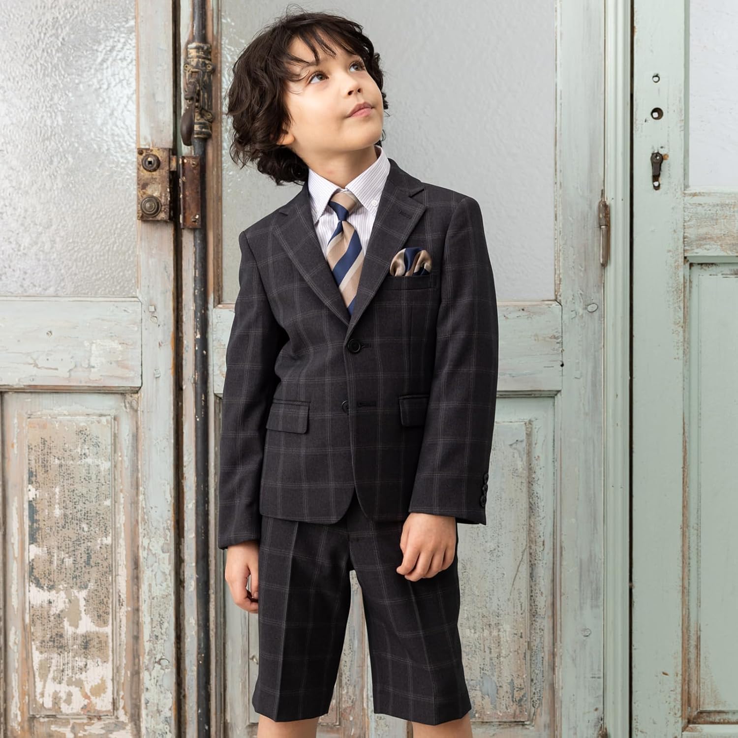 極美品 ワンダーファクトリー キッズフォーマル ストライプ グレー