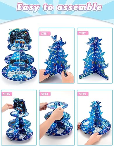 Vista 36 de Soporte para cupcakes de videojuegos – Suministros de fiesta de videojuegos para niños, jugadores, cumpleaños, 3 niveles, soporte para cupcakes