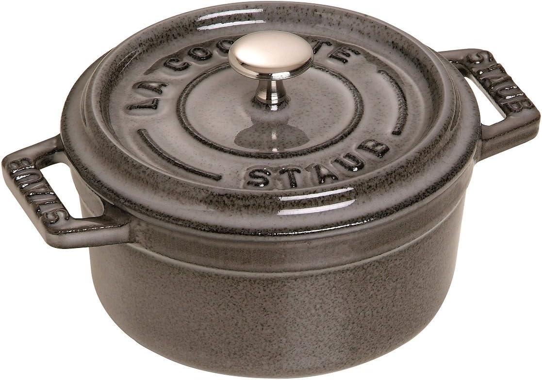 Staub Cast Iron Mini Round Cocotte, Dutch Oven, 0.25-quart, serves 1, Made in France, Citron