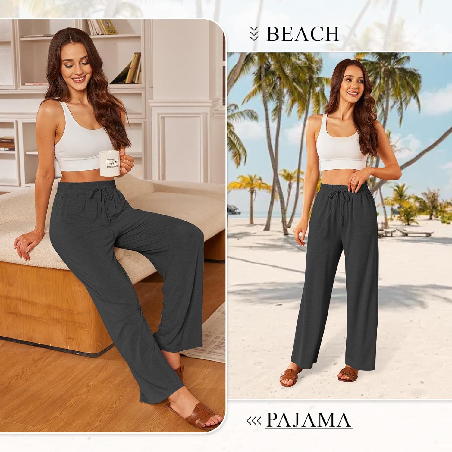 SEMARO Womens Casual Wide Leg Pajama Pants Soft High Waisted Yoga Palazzo Sweatpants Loose Comfy Lounge Pants with Pockets - Image 4