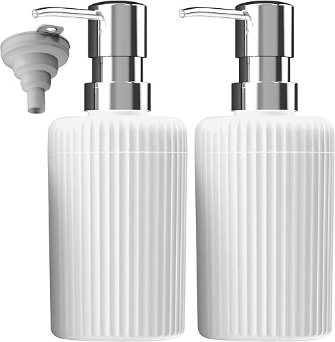 Dispensador de jabón para baño, paquete de 2 dispensadores de jabón de manos de cocina, 12 onzas, dispensador de loción vacía de plástico blanco