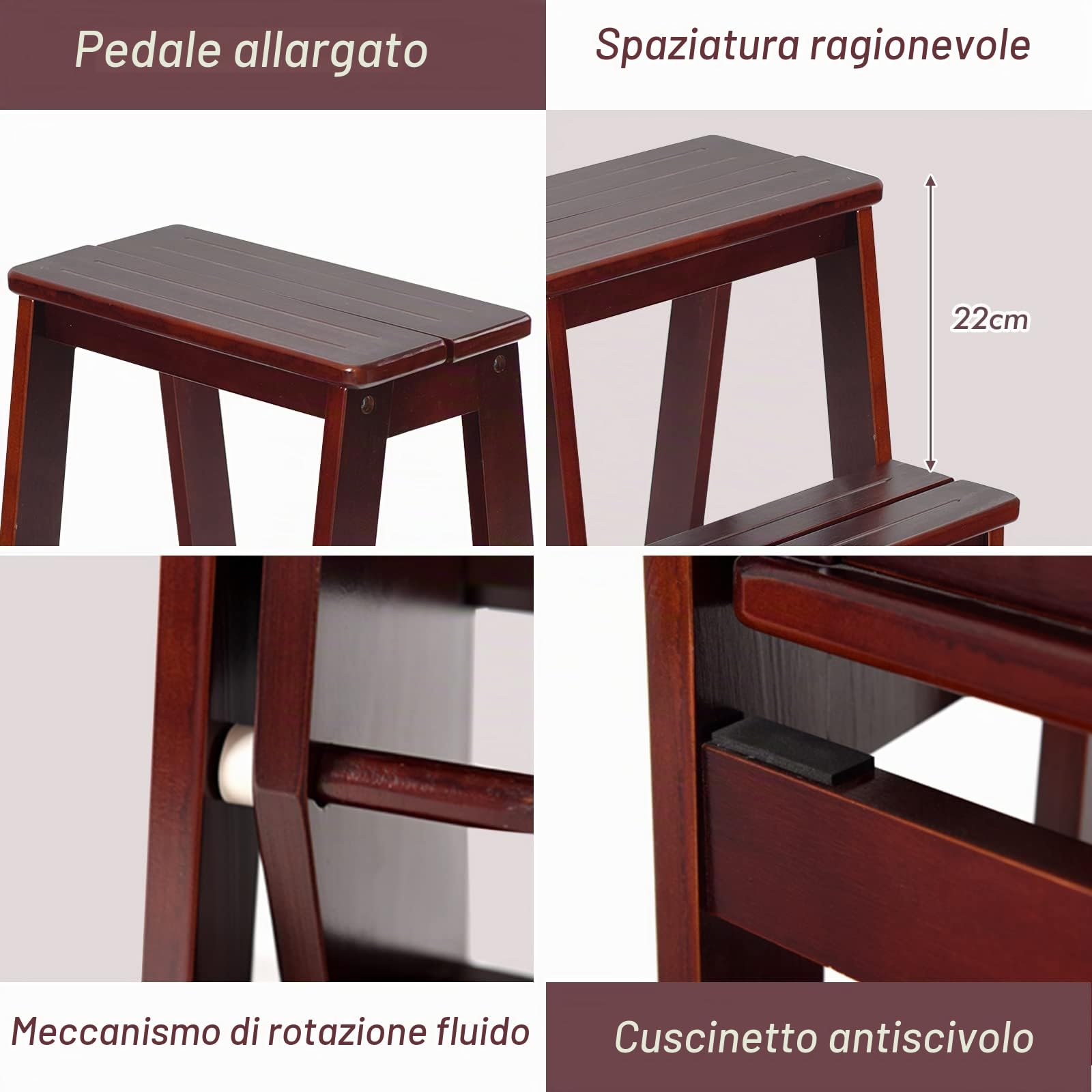 GIANTEX 2 in 1 Scaletta e Sgabello Legno, Sgabello Scala Pieghevole, a 3 Gradini, Portata di 150 kg, Richiudibile e Salvaspazio, Ideale per Soggiorno/Studio/Ufficio, 38,5x57x66 cm, 2 Colori