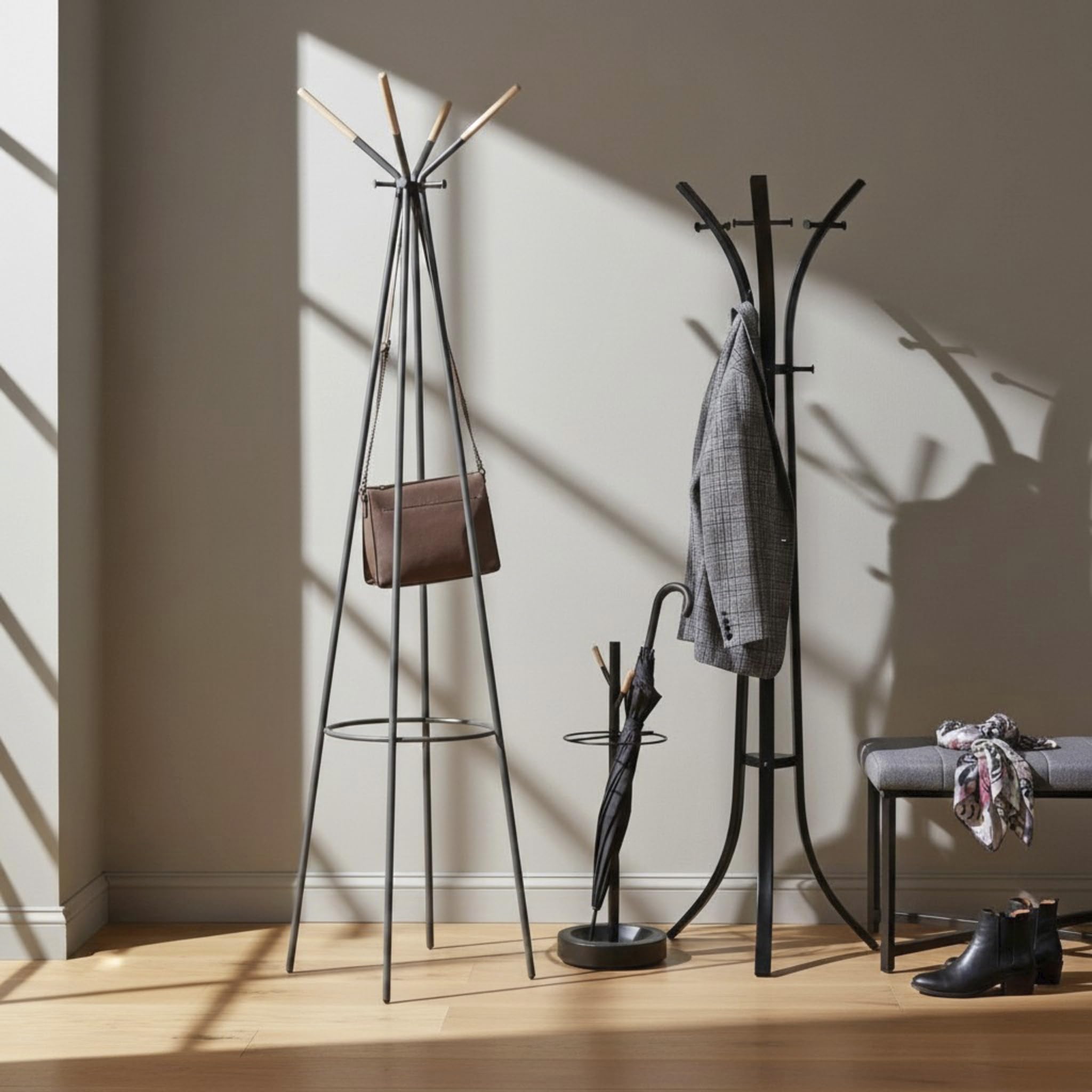 HAKU Portaombrelli faggio, nero, metallo - Dim. A 73 cm x Ø 26 cm, Stile Moderno