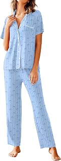 Avidlove Women Pajamas Set Notch Collar Soft Sleepwear Pjs Short Sleeve Button Down Nightwear with Long Pants