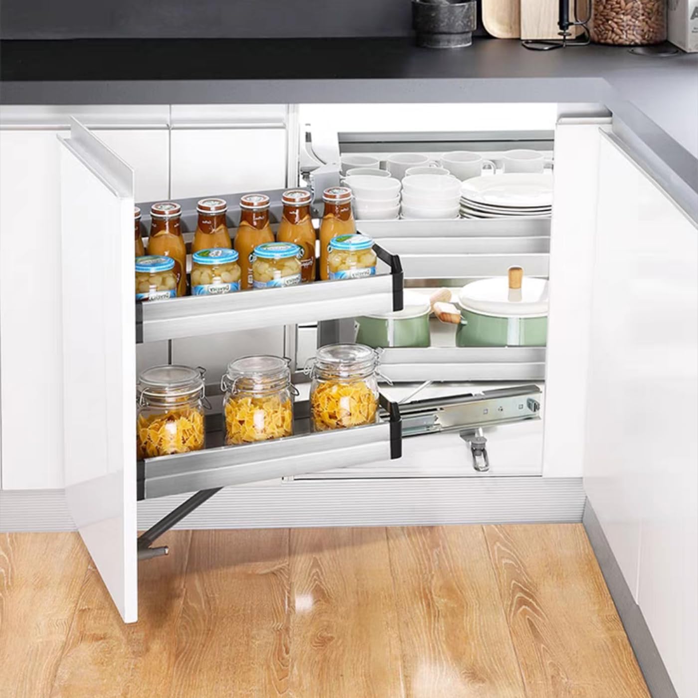 Gdrasuya10 2 Tier Corner Blind Cabinet Pull Out Organizer, 4 Shelves Corner Pull Out Cabinet Stainless Steel Slide Out Kitchen Cornér Cabinet Organizer Shelf for 15" Opening Door (Left)