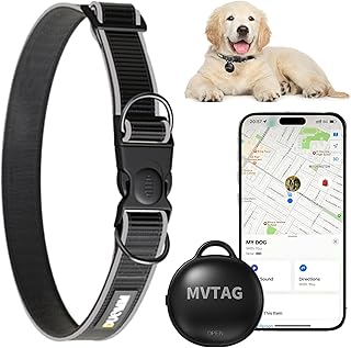 Collier GPS pour Chien avec Traceur - Dispositif de localisation/portée illimitée/Mode Perdu pour Chien Taille Ajustable Intelligent Ensemble Collier-Fonctionne avec Apple Find My (iOS Uniquement)