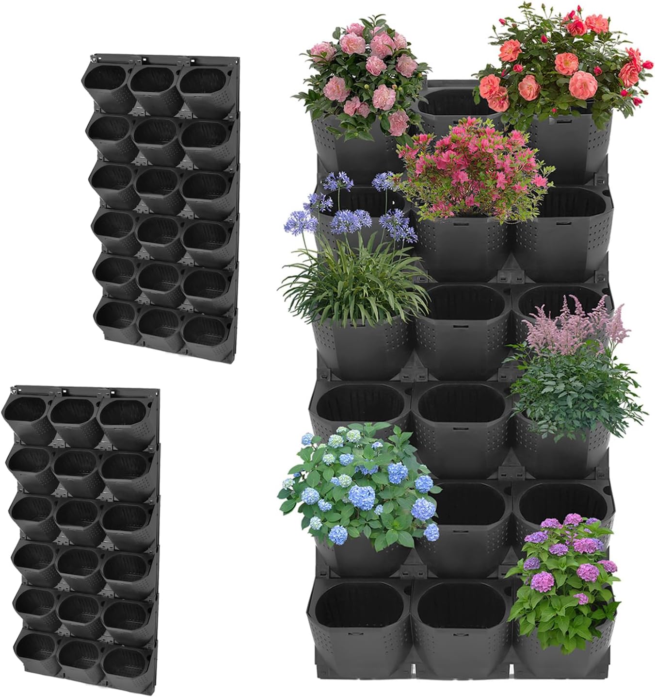 36 Pockets Hanging Grow Bags, Stackable Vertical Wall Planter Outdoor, Self Watering Hanging Planters, Living Wall-Mounted Planter Pots for Garden, Flowers, Vegetables, Fruits, Black