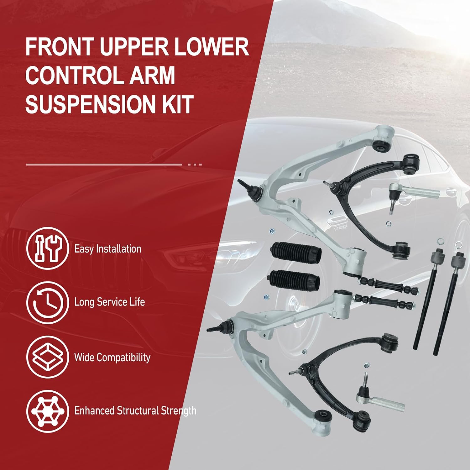 Front Upper Lower Control Arm Suspension Kit with Tie Rods for Silverado 1500 Sierra 1500 2009-2013 Tahoe Yukon 2007-2014 Escalade 2007-2011 OEM MS501003 MS501004 15096197
