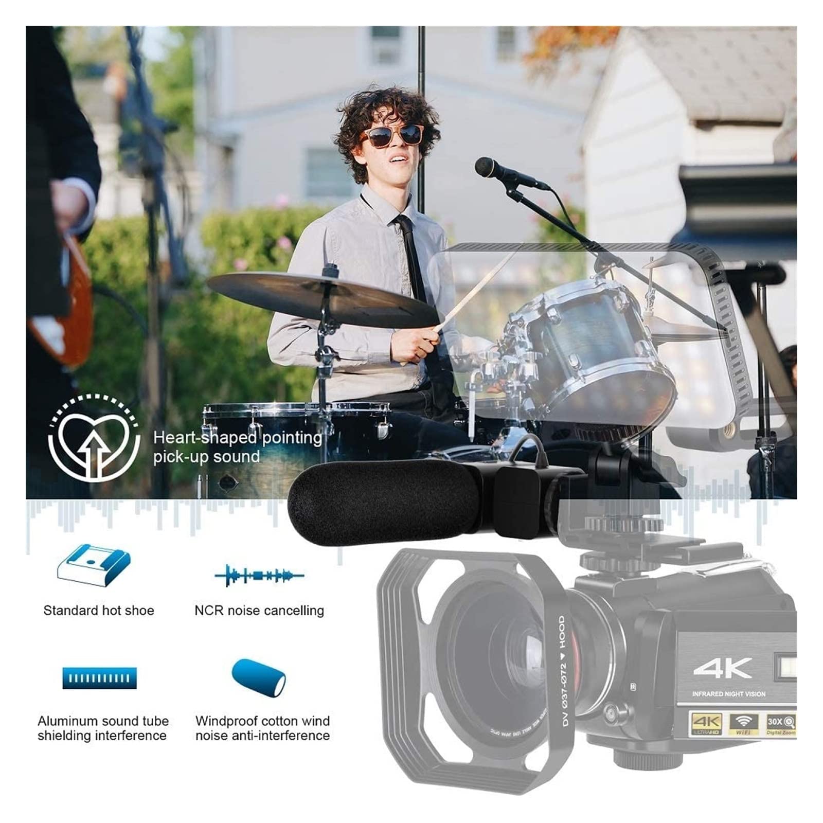 Fotocamera digitale HD per la fotografia, Videocamere for visione notturna 4K Videocamere professionali WiFi Zoom digitale Vlog Telecamere for blog Configurazione semplice