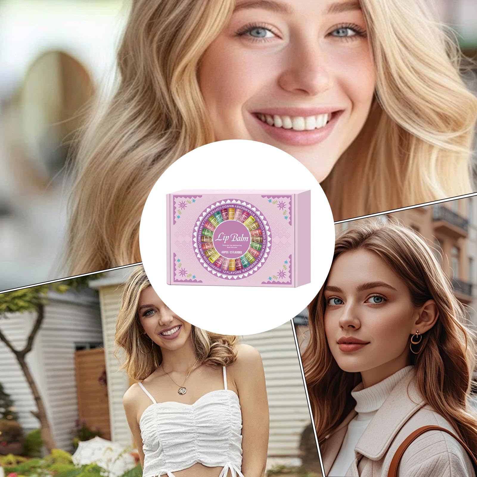 Balsamo per labbra naturale, set da 48 pezzi, 12 sapori, rossetto lucido, per donne, ragazze, feste, ufficio, casa, routine, pendolari, San