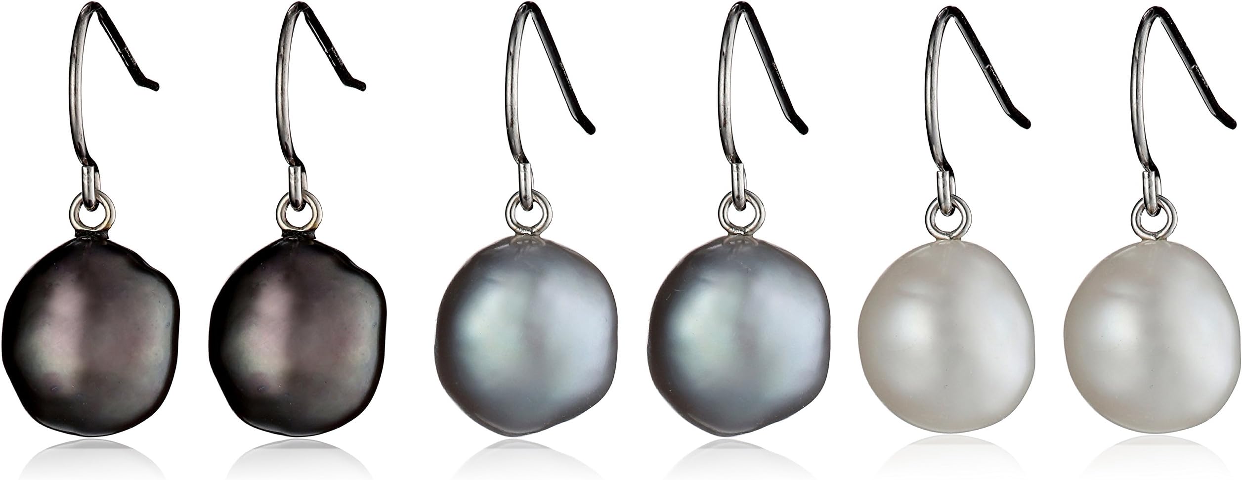Honora "Tuxedo" Box Set of Three Freshwater Cultured Pearl Dangle Earrings