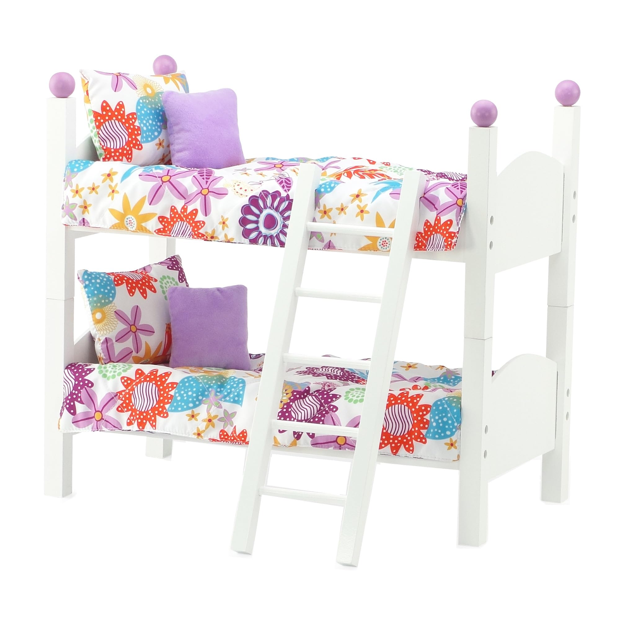 Emily Rose 14 Inch Doll Bunk Bed Set - Stackable Wooden Furniture with Bedding & Ladder - Compatible with American Girl Wellie Wishers and Glitter Girls 14” Dolls