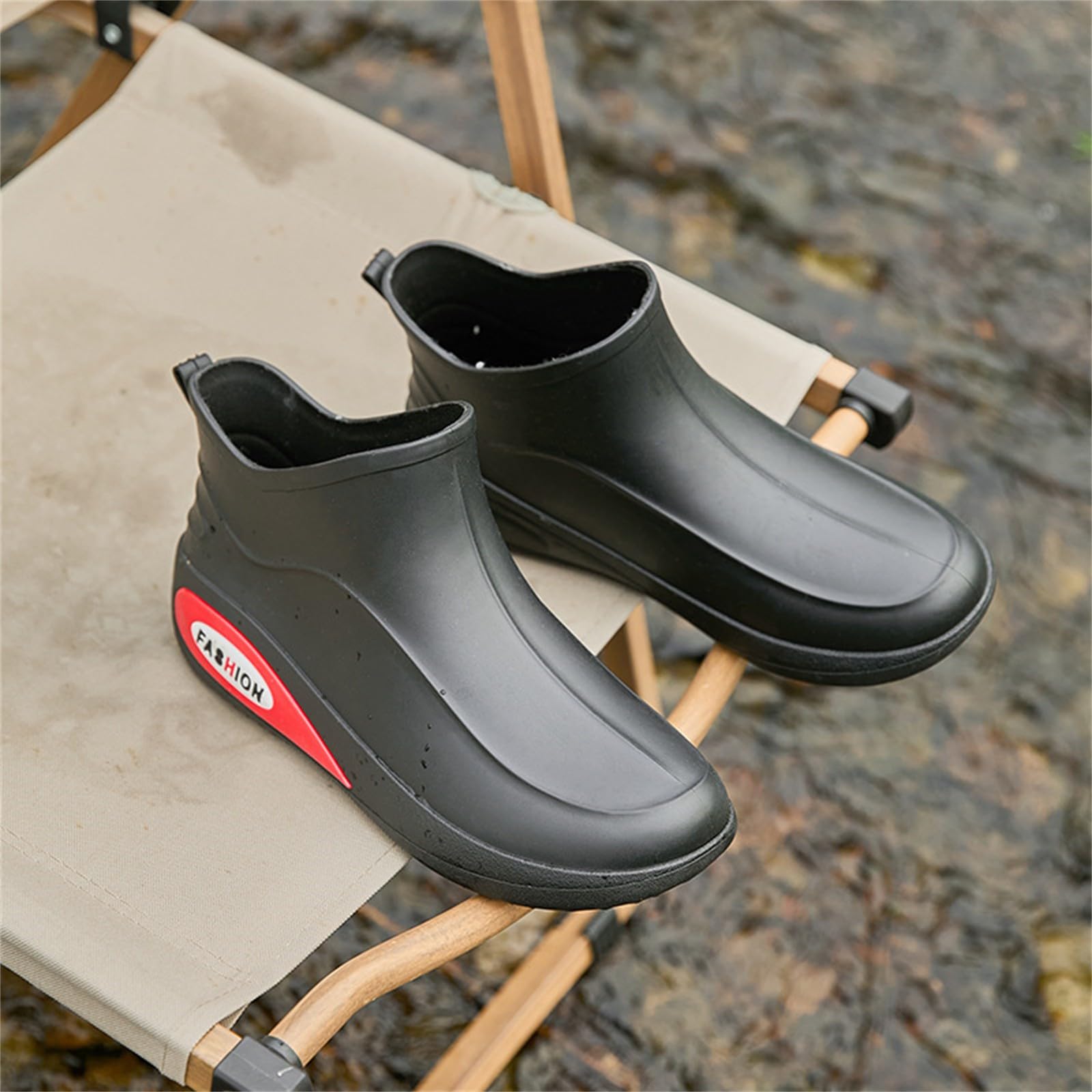 Męskie buty przeciwdeszczowe na co dzień wodoodporne krótkie kalosze z gumową podeszwą retro obuwie do ogrodnictwa wilgotne spacery po mieście, Czarny, 38 EU