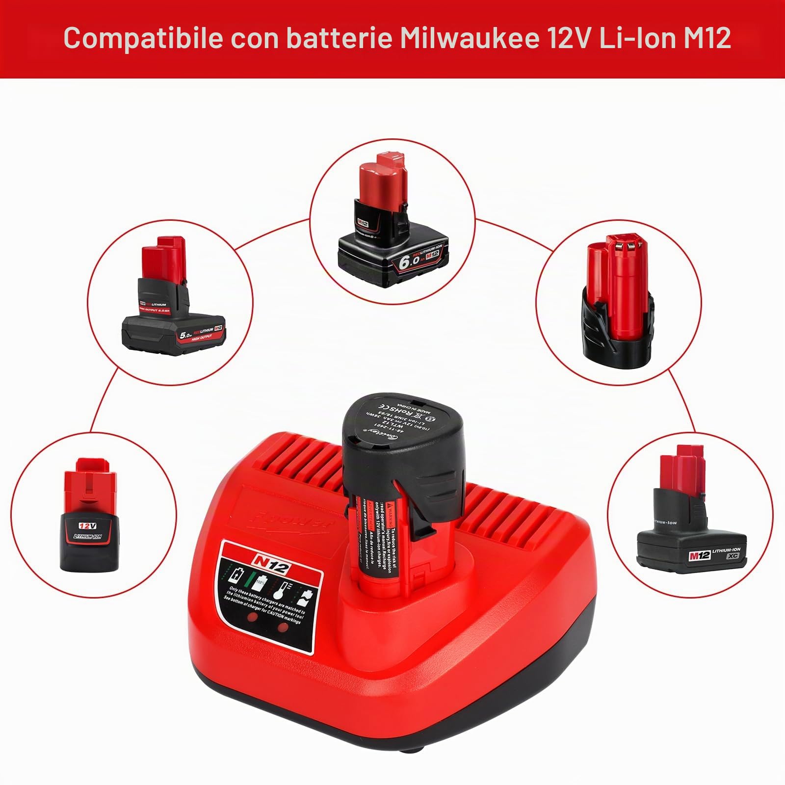 Powarobor 2 x M12b3 12V 3,0Ah e batteria Per Milwaukee M12 12V