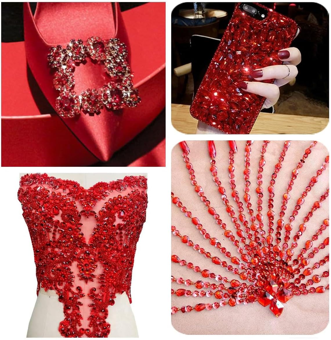 44pcs Red Cosmic Shape Sew On K9 Glass Rhinestone, Mixed Size Flatback Sewing Gems with Holes for Clothes, Shoes, DIY Crafts