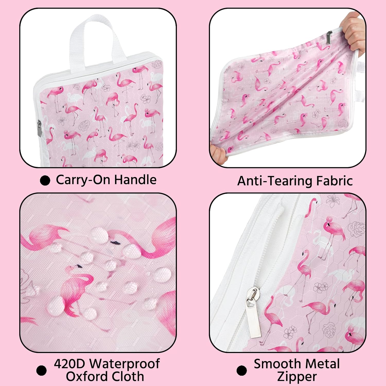 6 Pcs Compression Packing Cubes Waterproof Suitcase Travel Bag Luggage Backpack Organizer Travel Cubes for Packing-Flamingo - Image 2