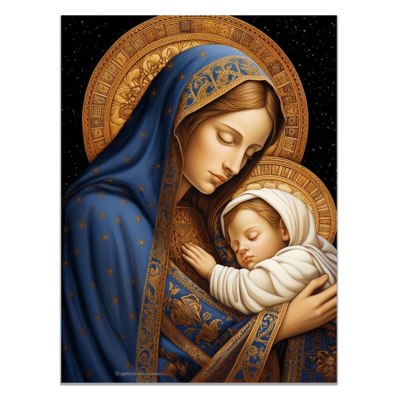 QUSAAOU Jesus Wall Portrait a Sacred Woman Decor Vintage Religious Prints Painting Neutral God Poster Artwork Living Room Bedroom Hallway Home Decoration(royal blue)-70x100cm Unframed