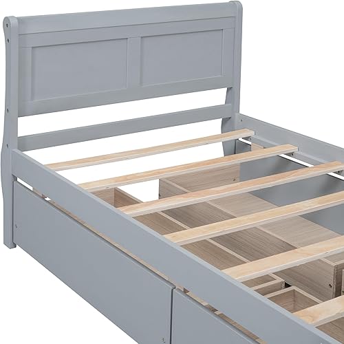 Miniatura 195 de Cama de plataforma de madera de tamaño individual con cabecera en forma de casa, soporte de listones de madera, para dormitorio de niños, niñas,