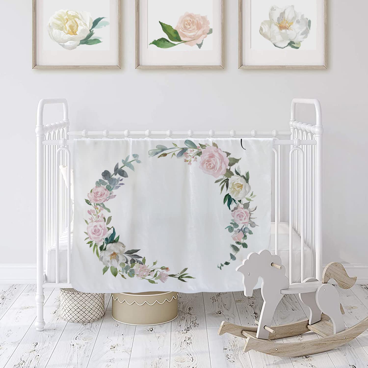 Manta de hito para bebé para niña, manta de hito mensual para recién nacidos, decoración de guardería de rosa, fondo de foto, manta con corona y diadema
