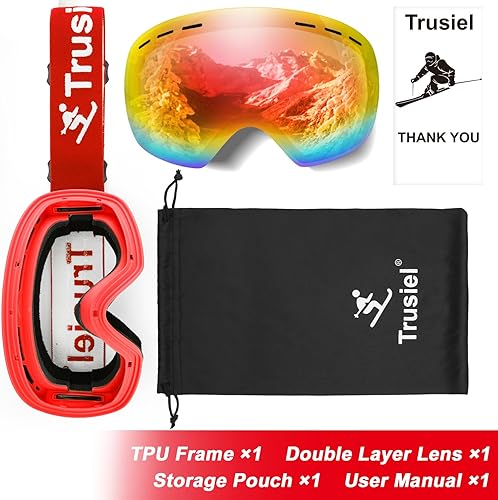Miniatura 6 de Trusiel Gafas de esquí OTG, gafas de nieve antiniebla, gafas de snowboard con protección UV400, gafas de invierno para hombres, mujeres, adultos y