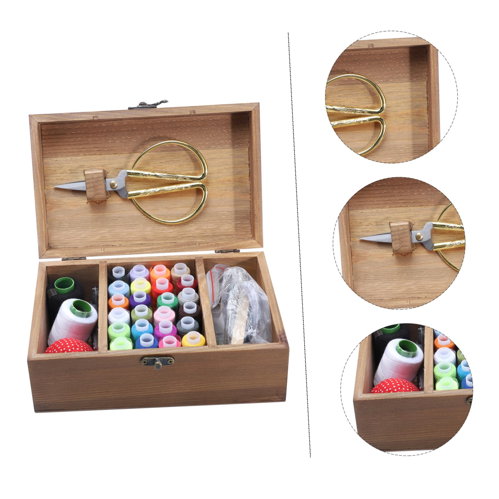 Kit de Costura para Principiantes Caja de Almacenamiento de Madera Natural, Gran Capacidad para Guardar Agujas, Hilos y Tijeras en Proyectos DIY