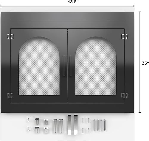 Miniatura 9 de Puerta de chimenea, puertas de chimenea con pantalla y decoración de vidrio, protector de malla de hierro y paneles magnéticos, se adapta a