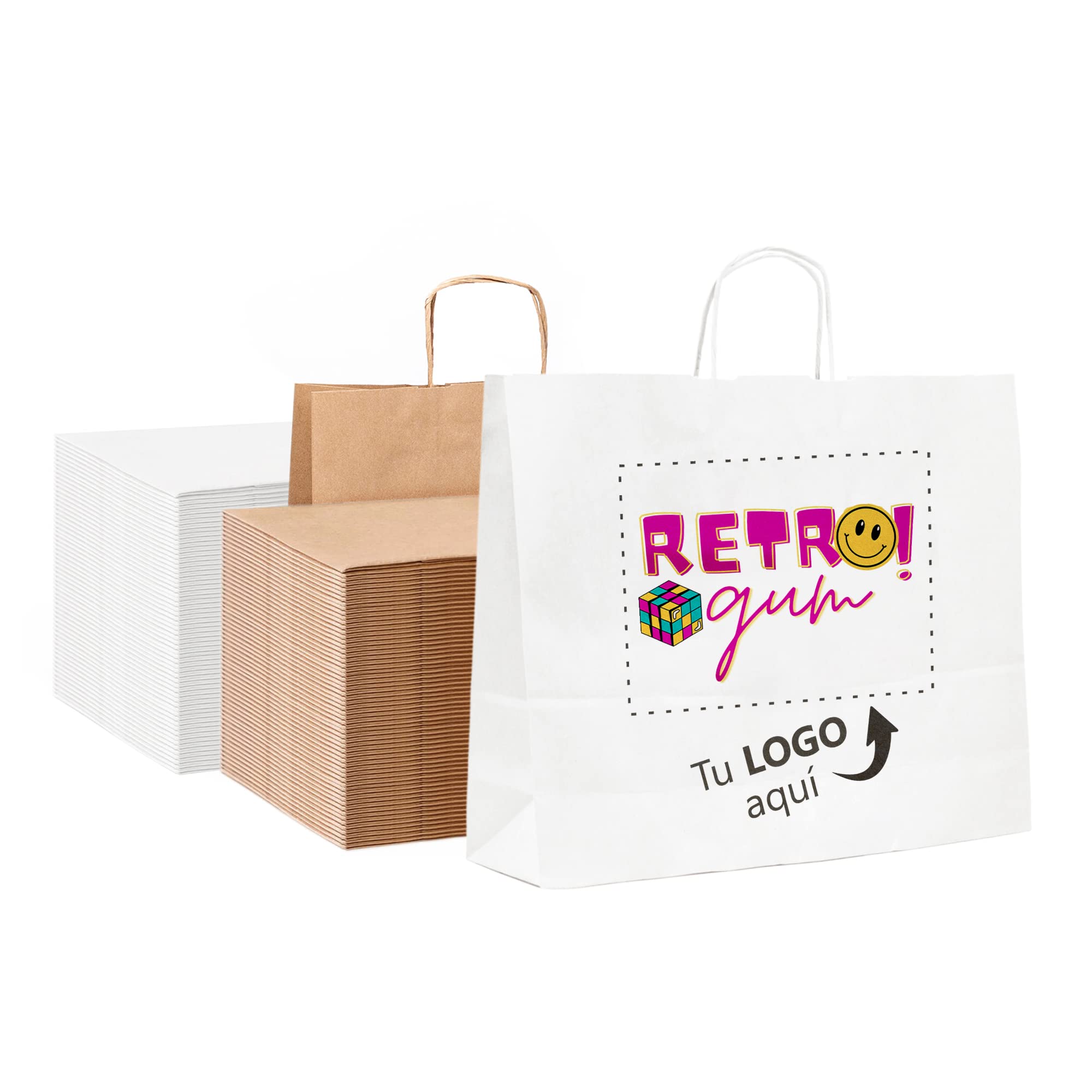 100 Kraftpapiertüten zum Selbstgestalten | Ihr Bild oder Logo in Farbe | Verschiedene Größen | Geschenke, Event, Weihnachten | Venedig 41x32x12